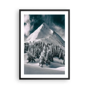 Affiche dans un cadre noir - Poster - Paysage de montagne d'hiver avec des arbres enneigés - 50x70cm - Le pays de la neige et de la glace - Décoration murale moderne pour le salon et la chambre ARTTOR