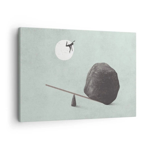 Impression sur toile - Image sur toile - Une scène symbolique avec une figure et un équilibre sur un ciel lumineux. - 70x50cm - Réalisation de ses rêves - Décoration murale moderne pour le salon et la chambre ARTTOR