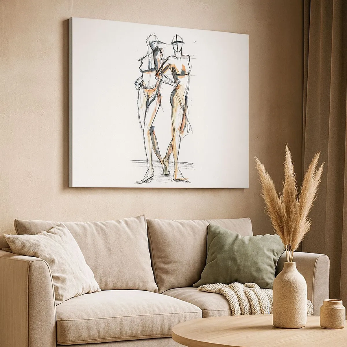 Impression sur toile - Image sur toile - Croquis artistique de deux silhouettes sur fond blanc - 70x50cm - Étude de la grâce - Décoration murale moderne pour le salon et la chambre ARTTOR