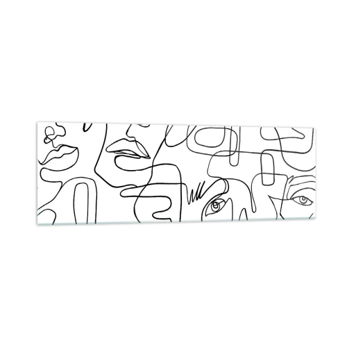 Impression sur verre - Image sur verre - Un dessin minimaliste d'un visage avec des lignes sur un fond clair. - 160x50cm - Dans des émotions enchevêtrées - Décoration murale moderne pour le salon et la chambre ARTTOR