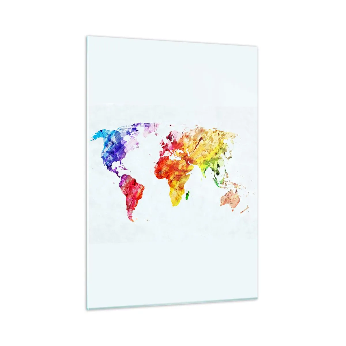 Impression sur verre - Image sur verre - Carte du monde à l'aquarelle aux couleurs vives - 50x70cm - Toutes les couleurs du monde - Décoration murale moderne pour le salon et la chambre ARTTOR