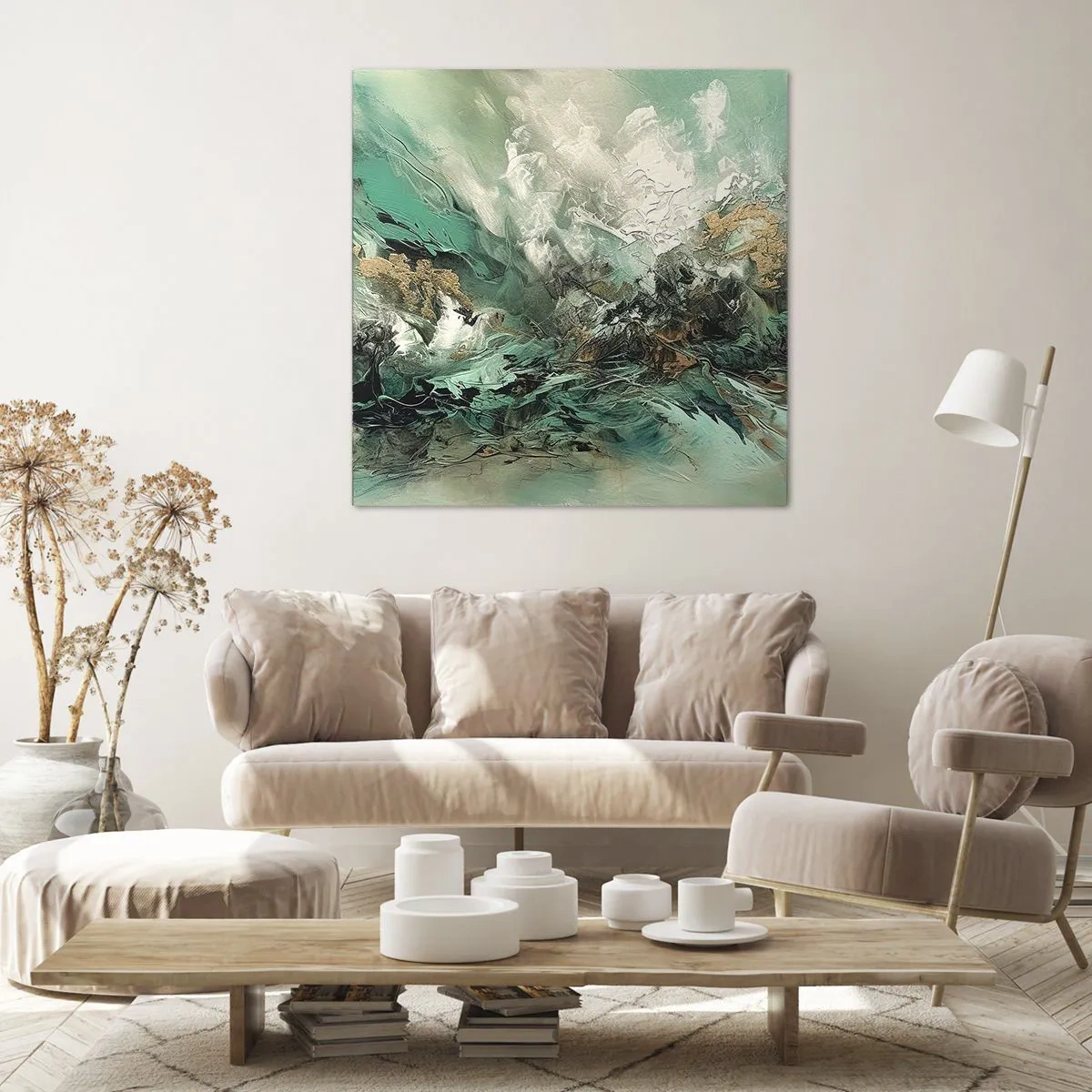 Impression sur toile - Image sur toile - Ressac émeraude et noir - 60x60 cm