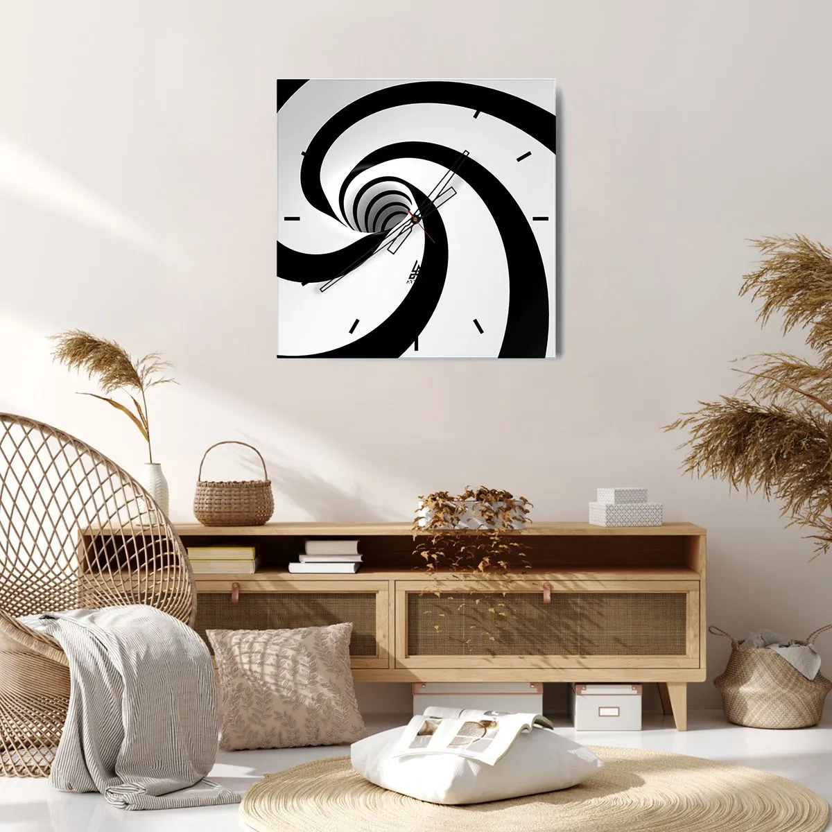 Horloge murale - Pendule murale - Spirale abstraite noire et blanche avec un effet tourbillonnant - 30x30cm - Céder au vortex ? - Décoration murale moderne pour le salon et la chambre ARTTOR