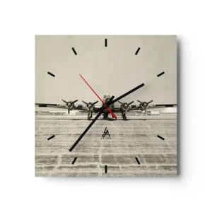 Horloge murale - Pendule murale - Avion historique à l'aéroport en sépia - 30x30cm - Toujours prêt! - Décoration murale moderne pour le salon et la chambre ARTTOR