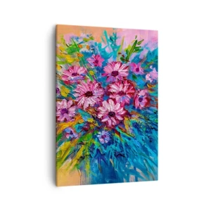 Impression sur toile - Image sur toile - Fleurs colorées dans un bouquet sur un fond de couleur pastel - 50x70cm - Énergie de la vie - Décoration murale moderne pour le salon et la chambre ARTTOR