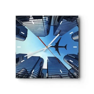 Horloge murale - Pendule murale - Un avion survolant des gratte-ciels modernes dans le centre-ville. - 30x30cm - La vue depuis le ravin de verre - Décoration murale moderne pour le salon et la chambre ARTTOR