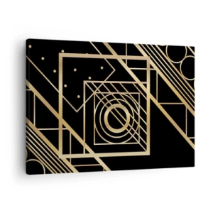Impression sur toile - Image sur toile - Motifs géométriques dorés sur fond noir - 70x50cm - Géométrie en or - Décoration murale moderne pour le salon et la chambre ARTTOR