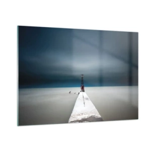 Impression sur verre - Image sur verre - Une jetée minimaliste menant au phare avec en toile de fond la mer et le ciel - 100x70cm - À la rencontre de l'immensité - Décoration murale moderne pour le salon et la chambre ARTTOR