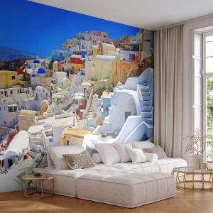 Papier Peint Autocollant Deluxe Sticker - Le rêve d'un été grec - Architecture, Paysage, Santorin - 250x175 cm