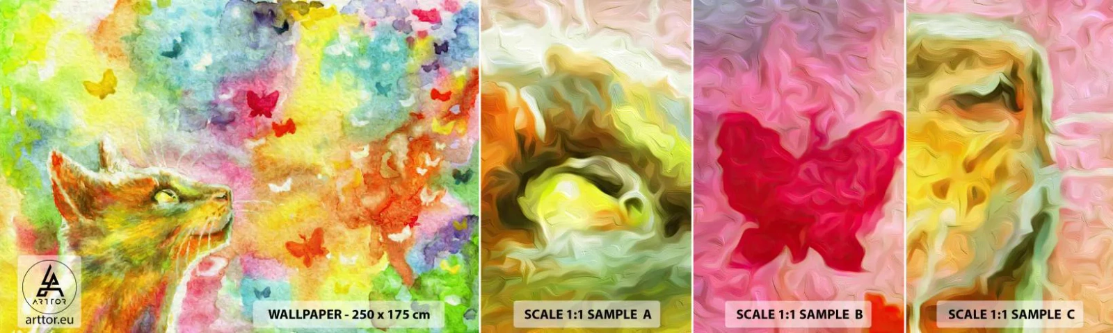 Échantillon de Papier Peint Autocollant Deluxe Sticker - Bayou-bayou au paradis des chats - Animaux, Chat, Papillon - 100x30 cm