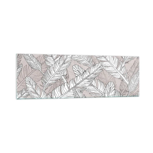 Impression sur verre - Image sur verre - Motif noir et blanc avec des feuilles de bananier sur un fond clair - 160x50cm - Un tourbillon de plumes - Décoration murale moderne pour le salon et la chambre ARTTOR