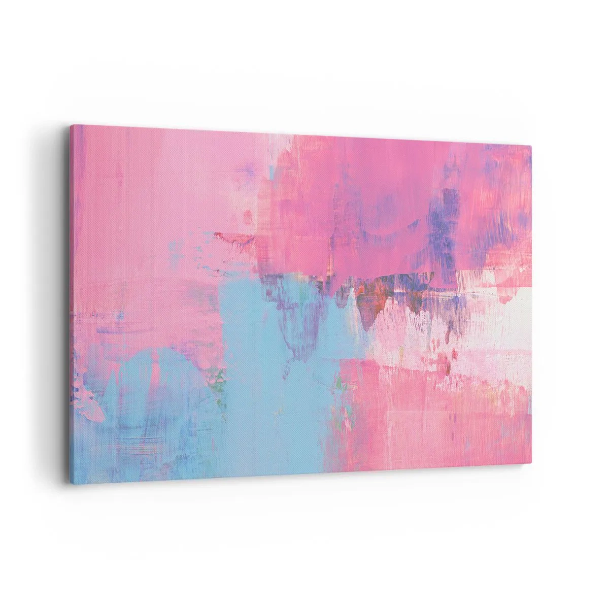 Impression sur toile - Image sur toile - Composition abstraite en rose et bleu - 100x70cm - Du rose, du bleu et une pincée de lumière - Décoration murale moderne pour le salon et la chambre ARTTOR