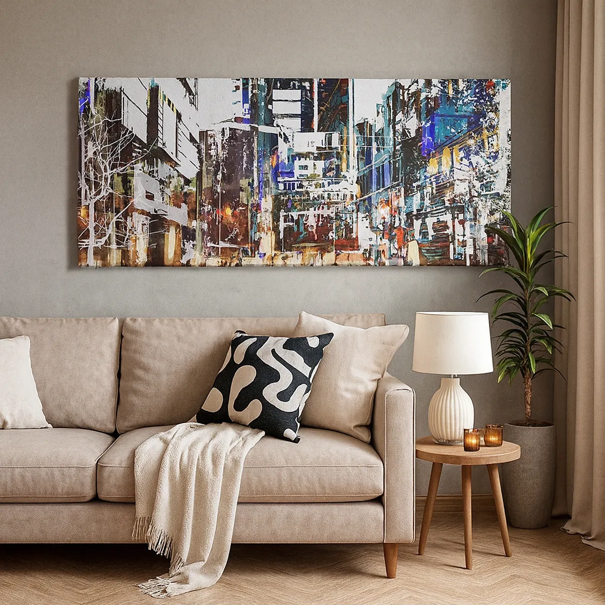 Impression sur toile - Image sur toile - Une ville chatoyante - 30x30 cm