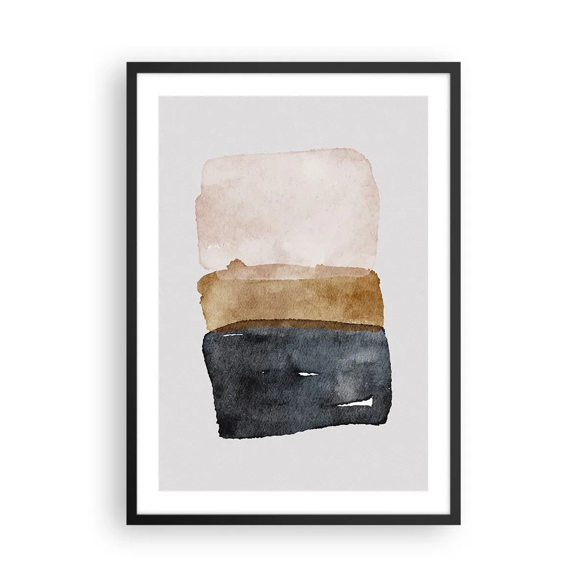 Affiche dans un cadre noir - Poster - Aquarelle abstraite aux tons terreux - 50x70cm - Composition de couleurs de la terre - Décoration murale moderne pour le salon et la chambre ARTTOR