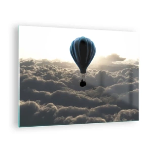 Impression sur verre - Image sur verre - Un ballon flottant au-dessus des nuages au lever du soleil - 70x50cm - Un vagabond au dessus des nuages - Décoration murale moderne pour le salon et la chambre ARTTOR