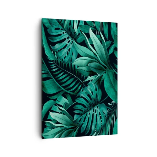 Impression sur toile - Image sur toile - Feuilles tropicales aux nuances de vert intense - 50x70cm - Profondeur du vert tropical - Décoration murale moderne pour le salon et la chambre ARTTOR