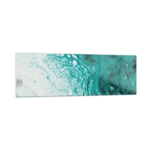 Impression sur verre - Image sur verre - Composition abstraite dans des tons turquoise sur fond blanc - 160x50cm - Se fondre dans le bleu et le turquoise - Décoration murale moderne pour le salon et la chambre ARTTOR