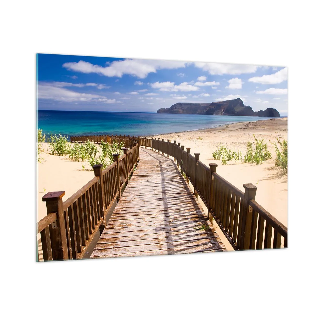 Impression sur verre - Image sur verre - Chemin en bois sur la plage menant à la mer - 100x70cm - Emmène-moi dans les îles du bonheur - Décoration murale moderne pour le salon et la chambre ARTTOR
