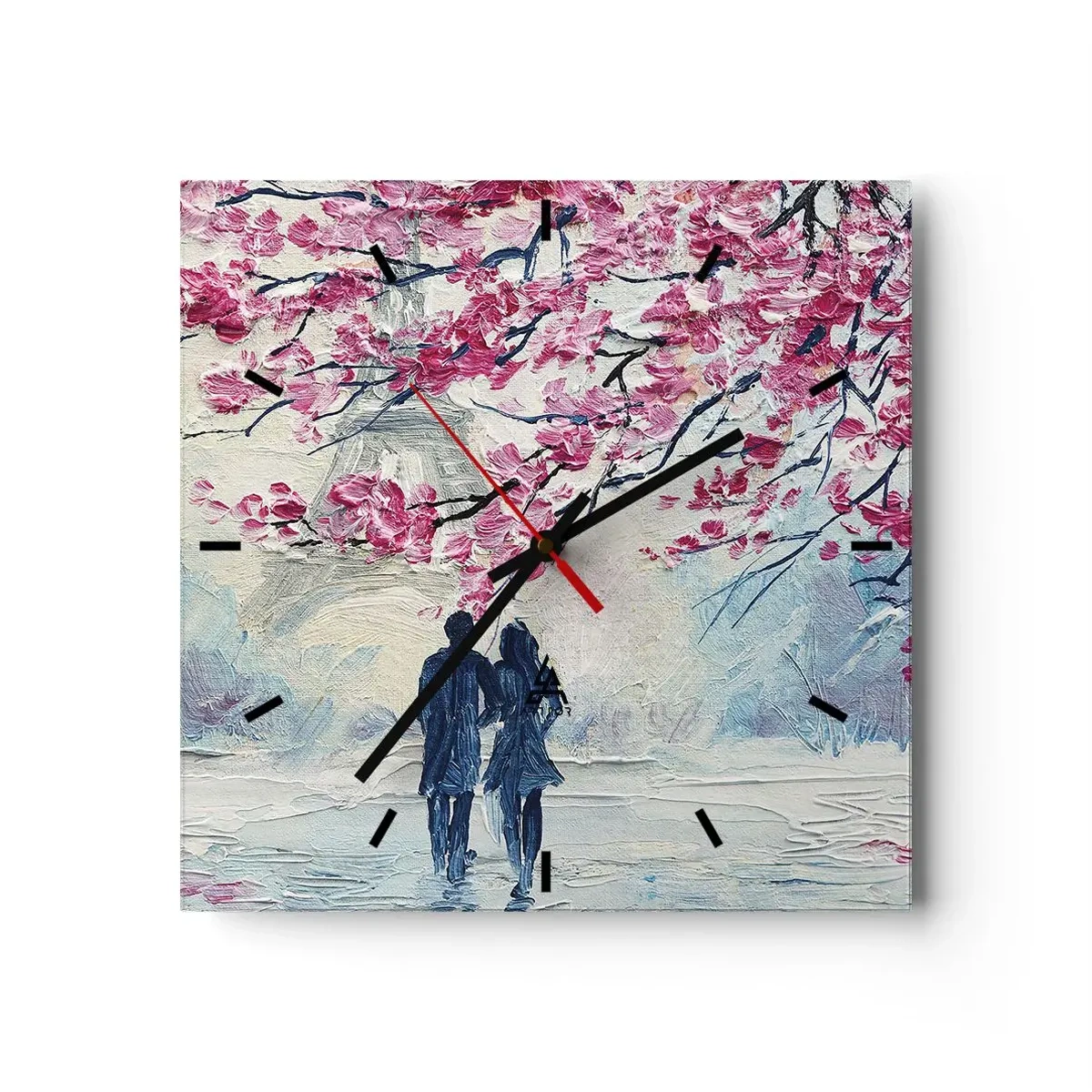Horloge murale - Pendule murale - Un couple sous des arbres roses en fleurs dans un cadre romantique - 30x30cm - Ballade romantique - Décoration murale moderne pour le salon et la chambre ARTTOR