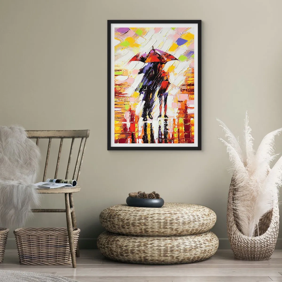 Affiche dans un cadre noir - Poster - Ensemble à travers la nuit et la pluie - 61x91 cm