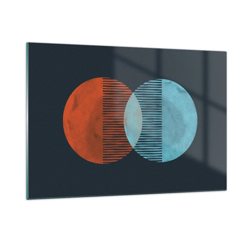 Impression sur verre - Image sur verre - Deux planètes colorées qui se croisent avec un motif géométrique - 120x80cm - Fantaisie astronomique - Décoration murale moderne pour le salon et la chambre ARTTOR