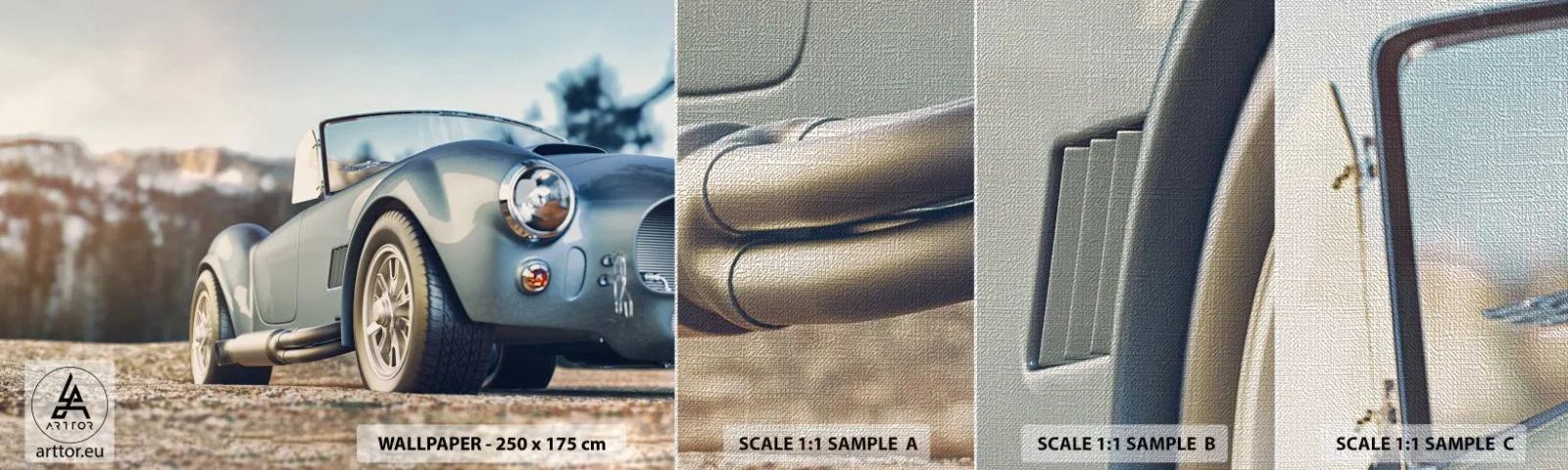 Échantillon de Papier Peint Premium Canvas - Ce qui compte c'est le style - Voiture, Cabriolet, Voyage - 100x30 cm