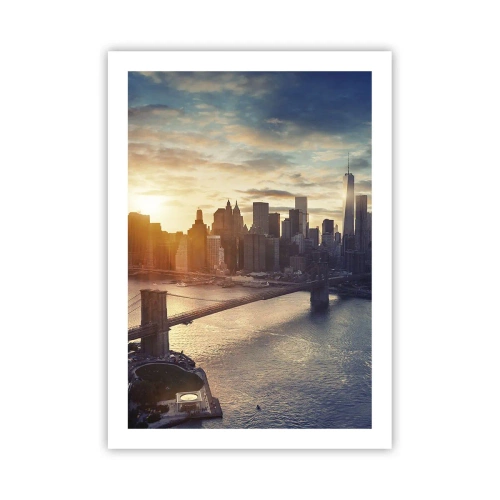 Affiche - Poster - Vue de Manhattan au coucher du soleil avec le pont de Brooklyn - 50x70cm - Monument de la culture occidentale - Décoration murale moderne pour le salon et la chambre ARTTOR