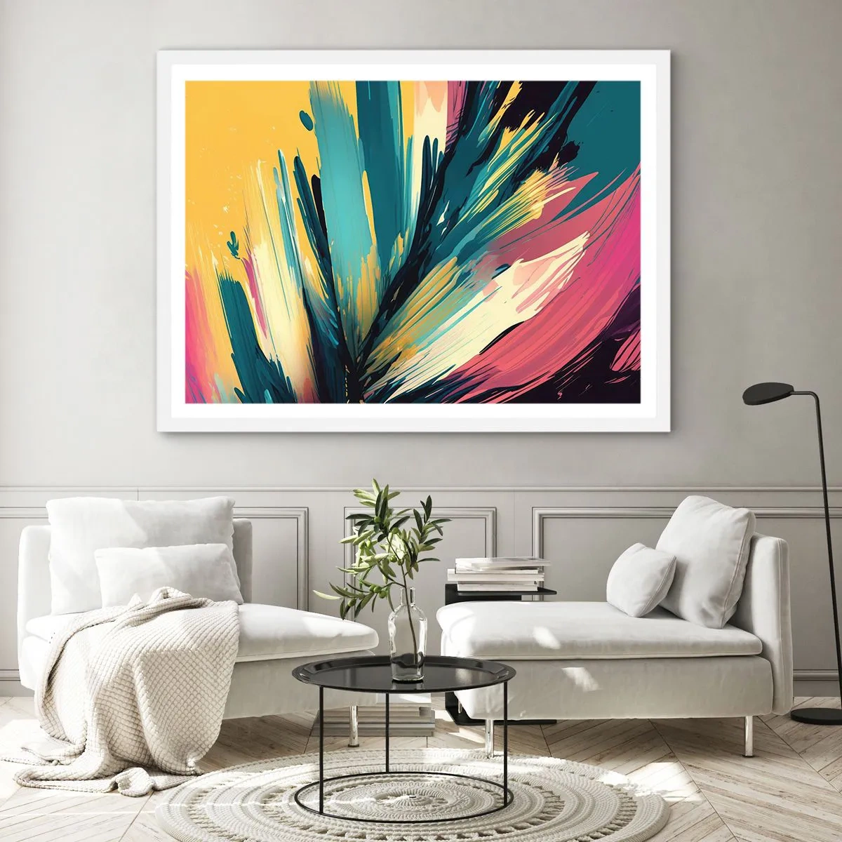 Affiche dans un cadre blanc - Poster - Composition – une explosion de joie - 70x50 cm