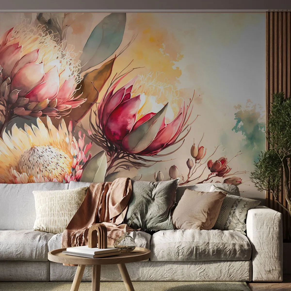Papier Peint Photo Premium Canvas - De profil et de face - Fleurs, Art Déco, Botanique - 250x175 cm