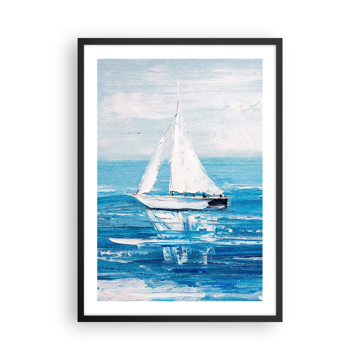 Affiche dans un cadre noir - Poster - Un yacht sur la mer dans des tons de bleu - 50x70cm - Avec un ami à mes côtés - Décoration murale moderne pour le salon et la chambre ARTTOR