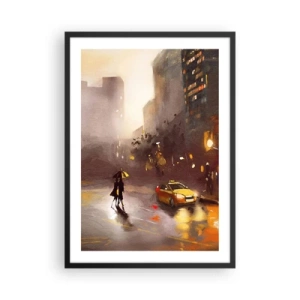 Affiche dans un cadre noir - Poster - Une aquarelle d'une ville nocturne à la lumière des lanternes - 50x70cm - Dans les lumières de New-York - Décoration murale moderne pour le salon et la chambre ARTTOR