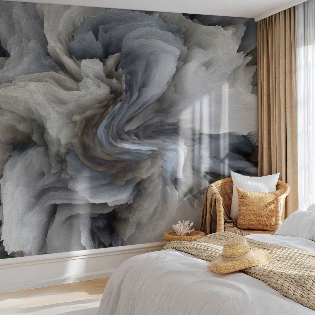 Papier Peint Photo Premium Canvas - Tourbillon abstrait dans les tons de gris et de bleu - 100x70cm - Pierre et fleur - Décoration murale moderne pour le salon et la chambre ARTTOR