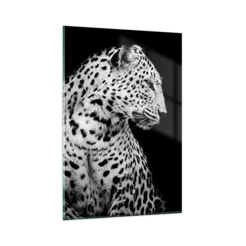 Impression sur verre - Image sur verre - Image en noir et blanc d'un léopard sur fond noir - 80x120cm - Presque un profil parfait! - Décoration murale moderne pour le salon et la chambre ARTTOR