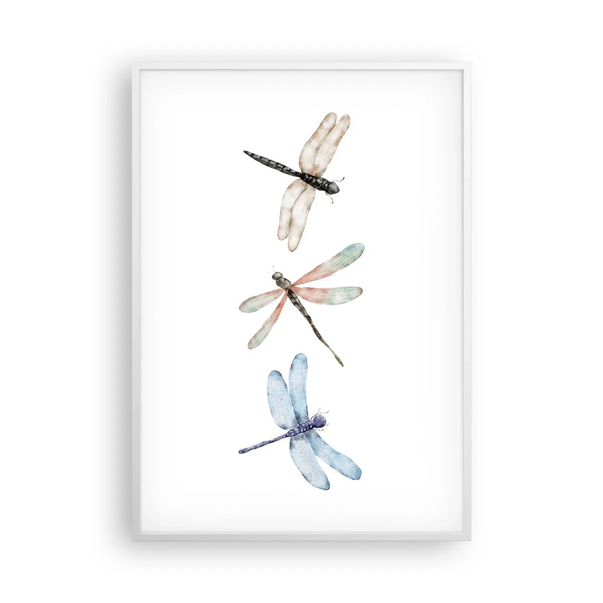 Affiche dans un cadre blanc - Poster - Libellules en apesanteur - 70x100 cm