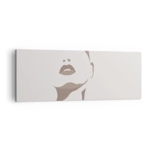 Impression sur toile - Image sur toile - Contour minimaliste du visage d'une femme dans des tons beiges délicats - 140x50cm - Fait de lumière et d'ombre - Décoration murale moderne pour le salon et la chambre ARTTOR