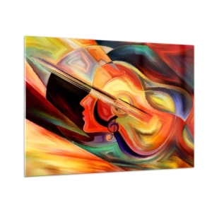 Impression sur verre - Image sur verre - Portrait abstrait avec une guitare et des notes de musique en arrière-plan - 100x70cm - Tout va bien - Décoration murale moderne pour le salon et la chambre ARTTOR