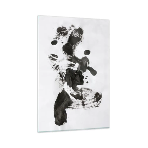 Impression sur verre - Image sur verre - Composition abstraite de taches noires sur fond blanc - 80x120cm - De la méthode dans la folie ? - Décoration murale moderne pour le salon et la chambre ARTTOR