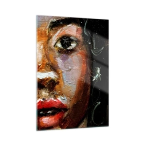 Impression sur verre - Image sur verre - Fragment d'un portrait coloré d'une femme dans un style pictural - 50x70cm - Noir et brillant - Décoration murale moderne pour le salon et la chambre ARTTOR