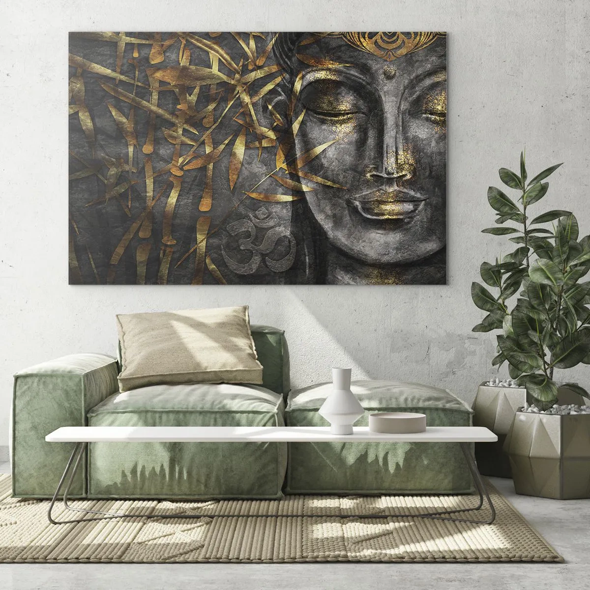 Impression sur verre - Image sur verre - Image de Bouddha doré sur fond de bambou - 70x50cm - Ressentir le calme - Décoration murale moderne pour le salon et la chambre ARTTOR