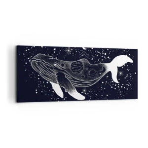 Impression sur toile - Image sur toile - Une illustration graphique d'une baleine dans un style de l'ère spatiale. - 120x50cm - Dans l'océan de l'univers - Décoration murale moderne pour le salon et la chambre ARTTOR