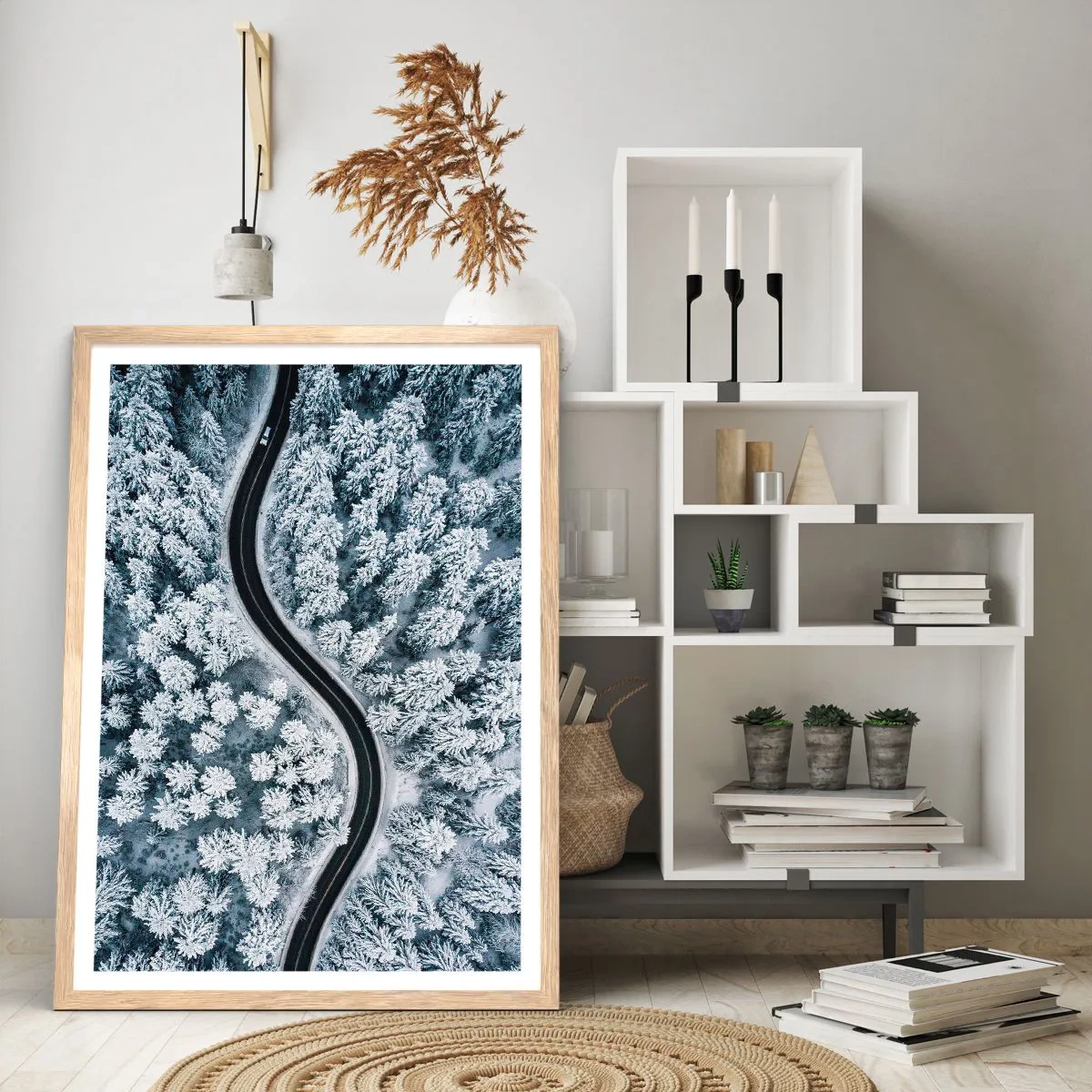 Affiche dans un chêne clair - Poster - À travers une forêt d'hiver - 40x50 cm
