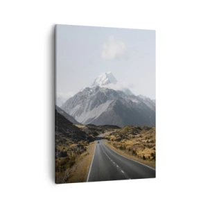 Impression sur toile - Image sur toile - Une route dans les montagnes entourée d'un paysage pittoresque - 50x70cm - Chemin vers le coeur de la montagne - Décoration murale moderne pour le salon et la chambre ARTTOR