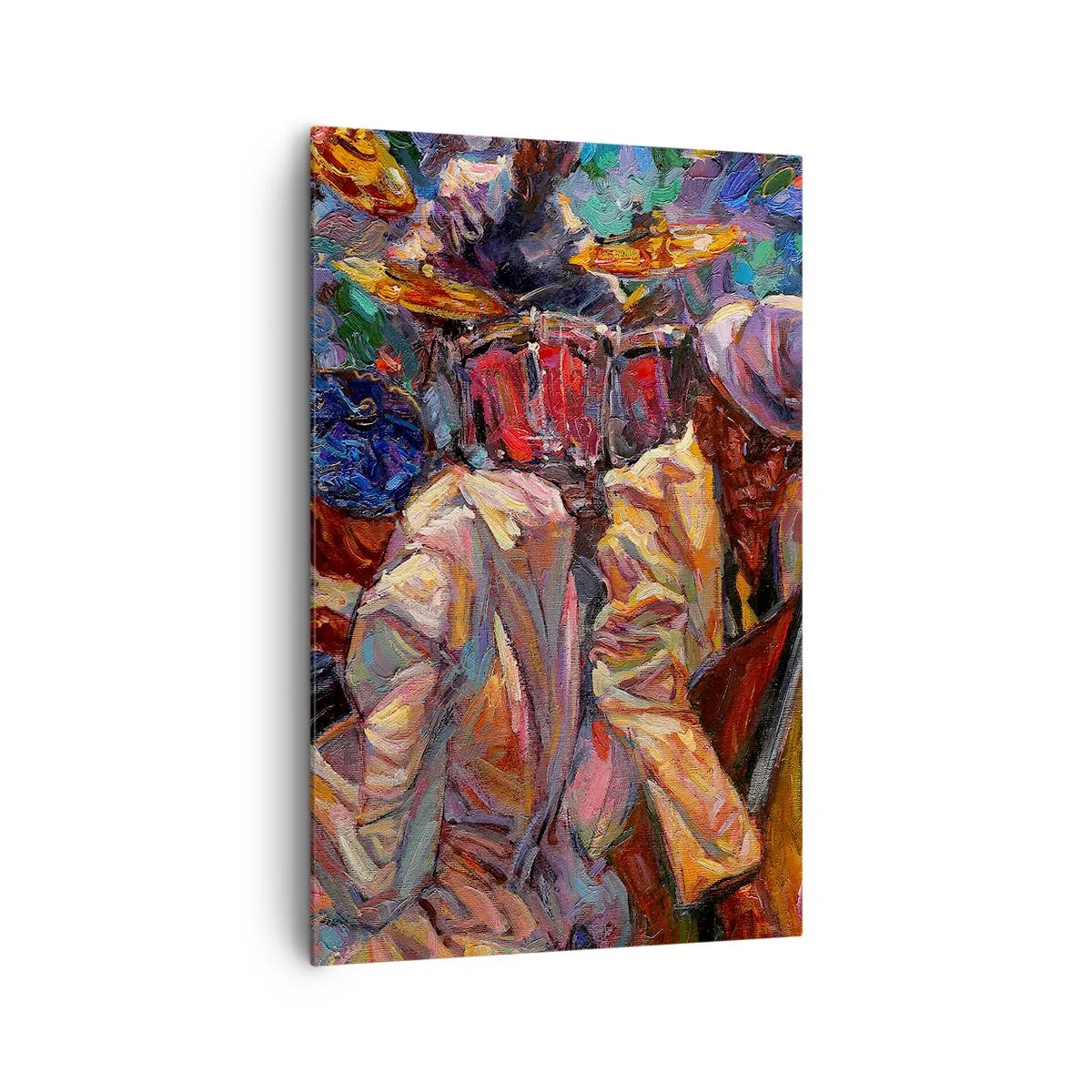 Impression sur toile - Image sur toile - Scène de jazz énergique avec musiciens et instruments - 80x120cm - Dans le même tempo - Décoration murale moderne pour le salon et la chambre ARTTOR