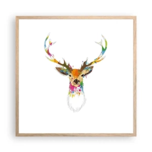 Affiche dans un chêne clair - Poster - Un cerf doux baigné de couleur - 60x60 cm