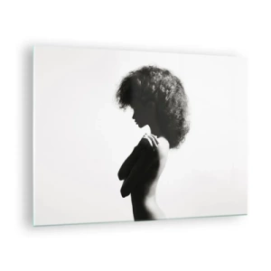 Impression sur verre - Image sur verre - Nu féminin dans une lumière contrastée en noir et blanc - 70x50cm - Comme une fleur au bout d'une fine tige - Décoration murale moderne pour le salon et la chambre ARTTOR