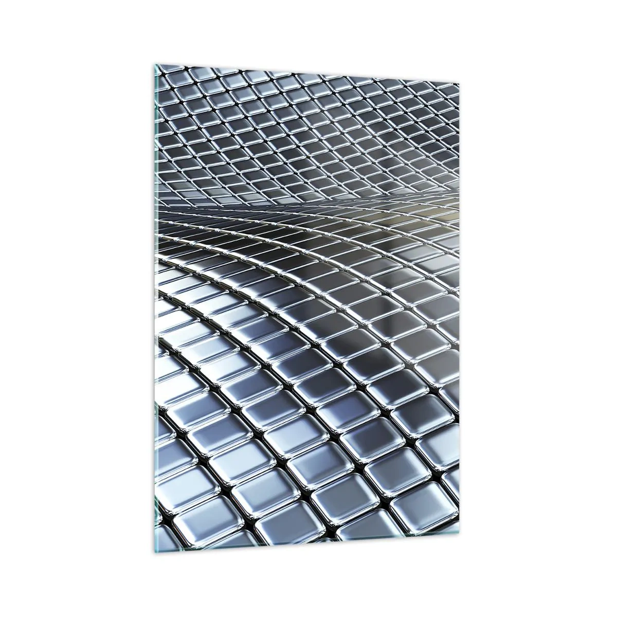 Impression sur verre - Image sur verre - Surface abstraite avec des carrés métalliques brillants - 50x70cm - Vague argent métallique - Décoration murale moderne pour le salon et la chambre ARTTOR