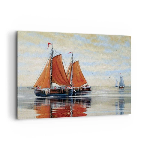 Impression sur toile - Image sur toile - Voiliers à deux mâts en eau calme - 100x70cm - He, navigue, marin - Décoration murale moderne pour le salon et la chambre ARTTOR
