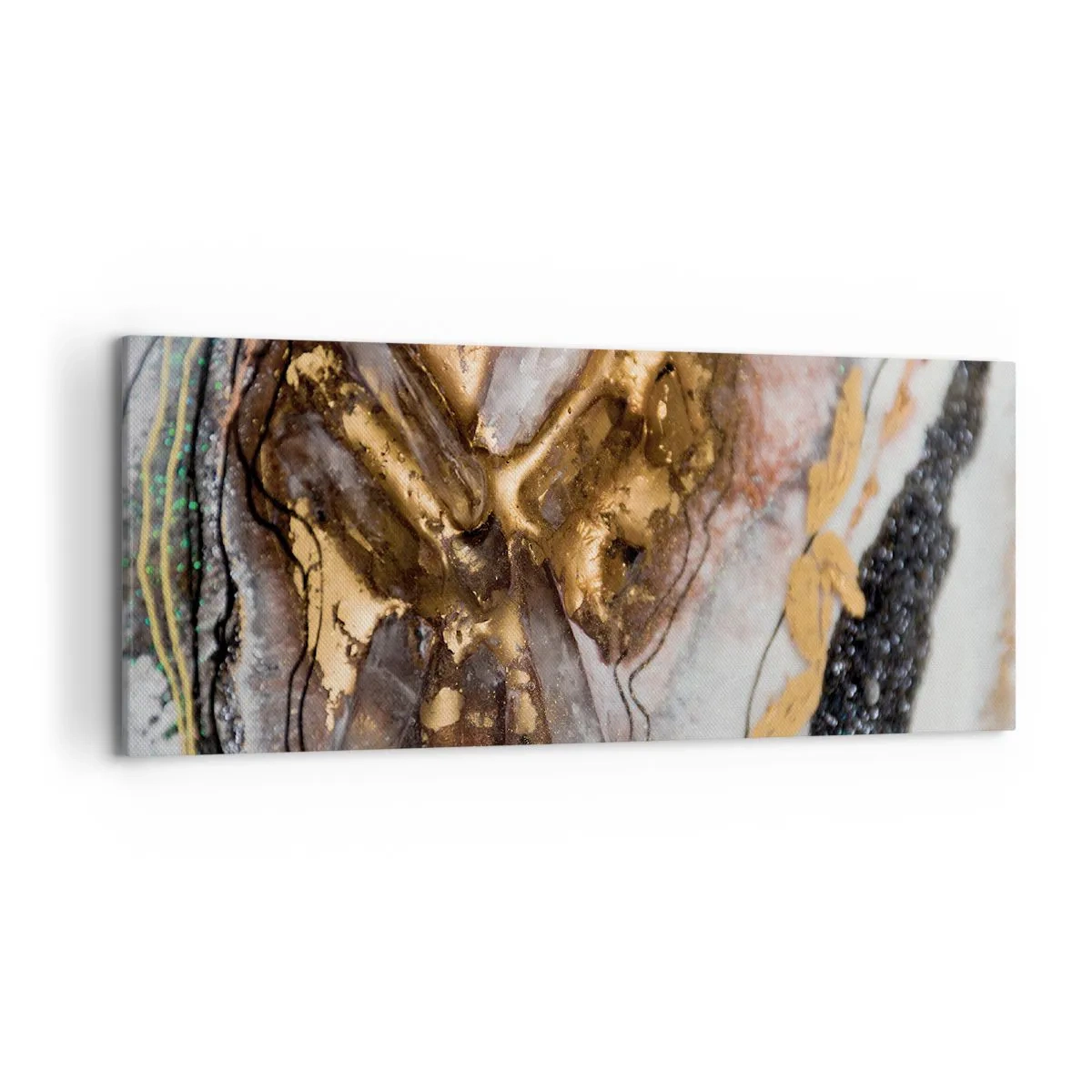 Impression sur toile - Image sur toile - Composition abstraite avec des éléments d'or et de cristaux - 120x50cm - Élément de la terre - Décoration murale moderne pour le salon et la chambre ARTTOR