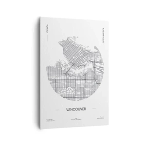 Impression sur toile - Image sur toile - Une carte de Vancouver dans un style minimaliste en noir et blanc - 70x100cm - Anatomie de Vancouver - Décoration murale moderne pour le salon et la chambre ARTTOR