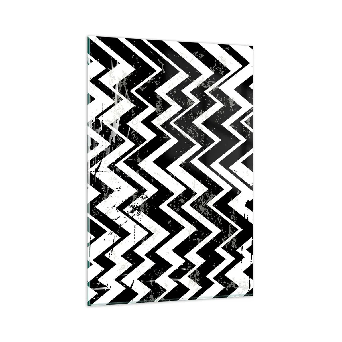 Impression sur verre - Image sur verre - Motif en zigzag noir et blanc avec abrasions artistiques - 80x120cm - Zig-blanc, zag-noir - Décoration murale moderne pour le salon et la chambre ARTTOR